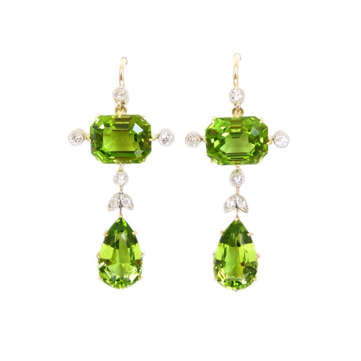 Pair of early 20th century peridot and diamond pendant earrings